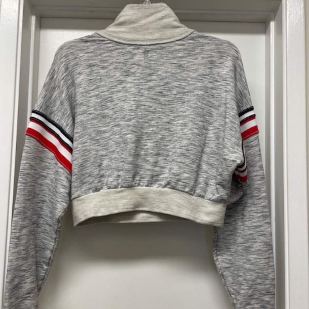 FP Movement Free People Getting My Vibe Crop Sweatshirt Gray Zip Retro - Picture 9 of 11